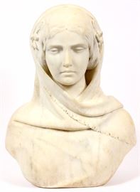 2004 - VINCENZO LUCCARDI (ITALIAN 1811-1876), MARBLE BUST, H 19'', W 14'', D 10''
