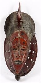 163 - AFRICAN GURO CARVED WOOD FERTILITY MASK, H 20", W 9"