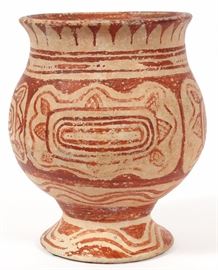181 - BAN CHIENG STYLE RED-PAINTED CLAY FIRED VESSEL, H 9 1/2", DIA 8 1/2"