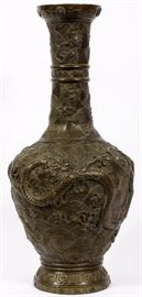 2115 - CHINESE DRAGON  IN RELIEF BRONZE VASE, H 26" DIA 12"
