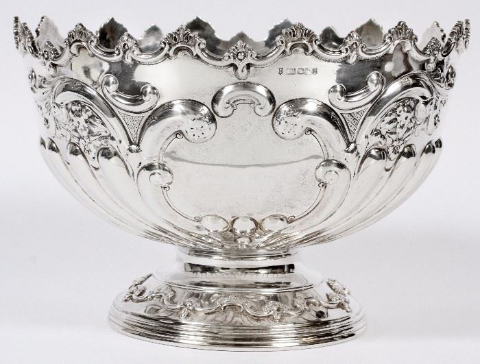 1005 - ENGLISH STERLING PUNCH BOWL BY JOSEPH RODGERS & SONS, 1901, H 7 1/2'', DIA 10 1/2''