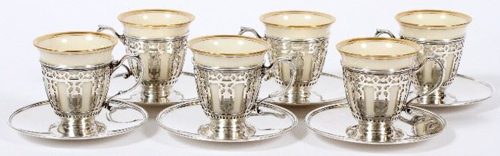 1012 - TIFFANY STERLING AND LENOX PORCELAIN AND STERLING DEMITASSE, SET FOR SIX