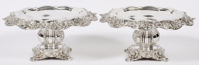 1016 - TIFFANY & CO. REPOUSSE STERLING TAZZE, C.1880, PAIR, H 4 1/2'', DIA 8 3/4''