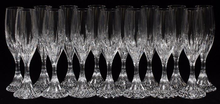 1049 - BACCARAT 'MASSENA' CRYSTAL CHAMPAGNE FLUTES, 15 PIECES, H 8 5/8"