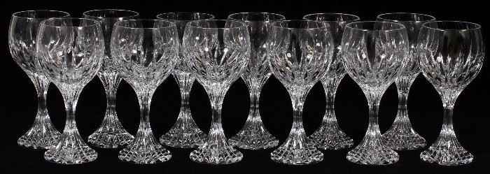 1054 - BACCARAT 'MASSENA' CRYSTAL BORDEAUX WINE GLASSES, SET OF 12, H 5 7/8''
