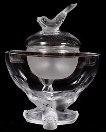 1060 - LALIQUE FROSTED & CLEAR GLASS CAVIAR BOWL, H 5 3/4'', DIA 7 3/4''