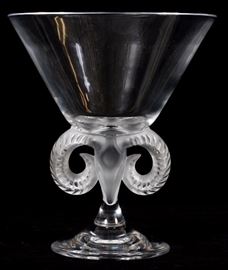 1061 - LALIQUE 'ARIES' FROSTED AND CLEAR GLASS COMPOTE, H 8 1/2", DIA 7 5/8"