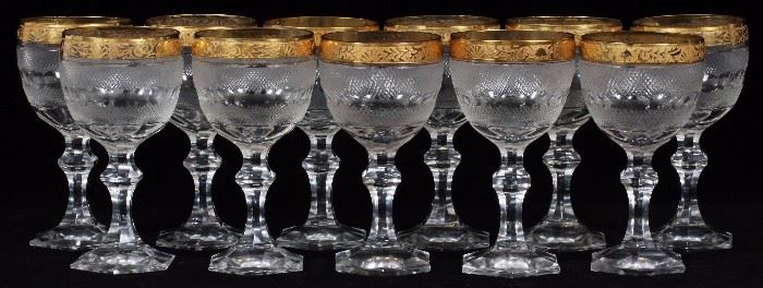 1066 - MOSER ANTIQUE 'SPLENDID' GILT CUT GLASS STEMWARE, 11 PIECES, H 7 1/4" 1067 - MOSER ANTIQUE 'SPLENDID' CUT GLASS STEMWARE, 11 PIECES, H 5 3/4"