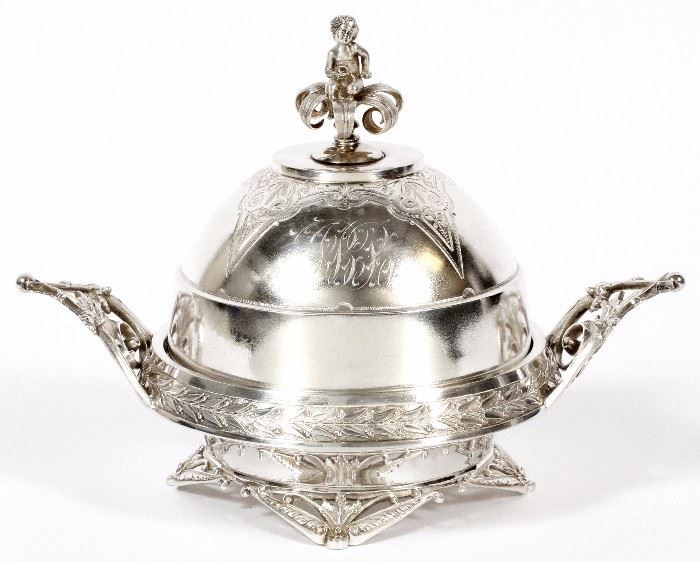 1169 - WOOD & HUGHES STERLING BUTTER DOME, C.1865, H 6 1/2'', W 8 1/2''