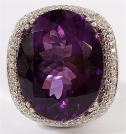 1104 - 41.52CT NATURAL AMETHYST AND 1.00CT DIAMOND RING, GIA, SIZE 6.5- 7