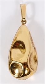 1471 - 14KT YELLOW GOLD CONTEMPORARY PEAR-SHAPED PENDANT, H 2"