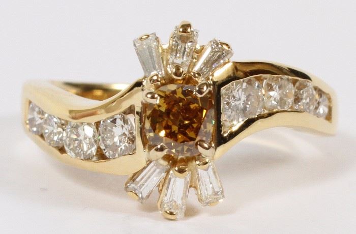 2046 - .52CT FANCY BROWN DIAMOND AND .80CT DIAMOND RING, SIZE 7