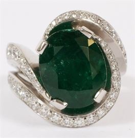 2050 - 8.69CT NATURAL EMERALD AND 2.50CT DIAMOND RING, SIZE 7.5