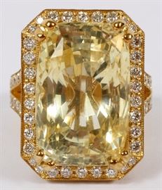 2045 - 40.24CT NATURAL YELLOW SAPPHIRE AND 4.00CT DIAMOND RING, GIA, SIZE 7.5