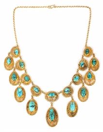 2244 - PERSIAN TURQUOISE AND  18KT GOLD NECKLACE, L 18"