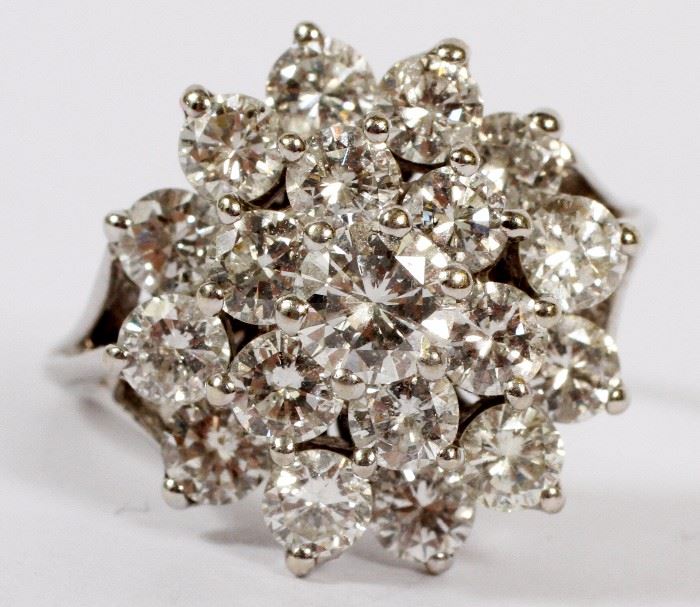 2251 - DIAMOND COCKTAIL RING, 14KT WHITE GOLD CIRCA 1950