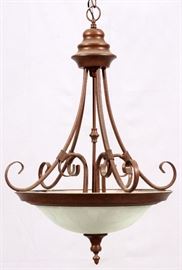 41 - IRON & FROSTED GLASS BOWL CHANDELIER, H 26'', W 20''