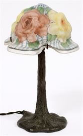 1075 - PAIRPOINT PUFFY BOUDOIR PAINTED GLASS TABLE LAMP, H 11'', DIA 6 1/2''