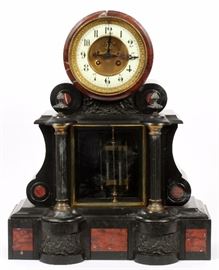 1078 - FRENCH MARBLE MANTEL CLOCK, 19TH C., H 18 1/2", W 15", D 6 1/2"