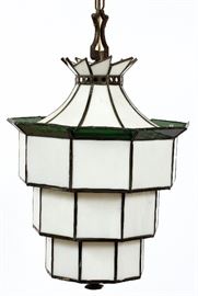 1518 - MID-CENTURY SLAG GLASS CEILING LAMP, H 18" DIA 12"