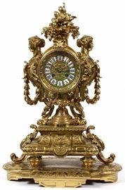 1077 - FRENCH STYLE GOLD TONE MANTEL CLOCK, H 23'', W 19'', D 9 1/2''