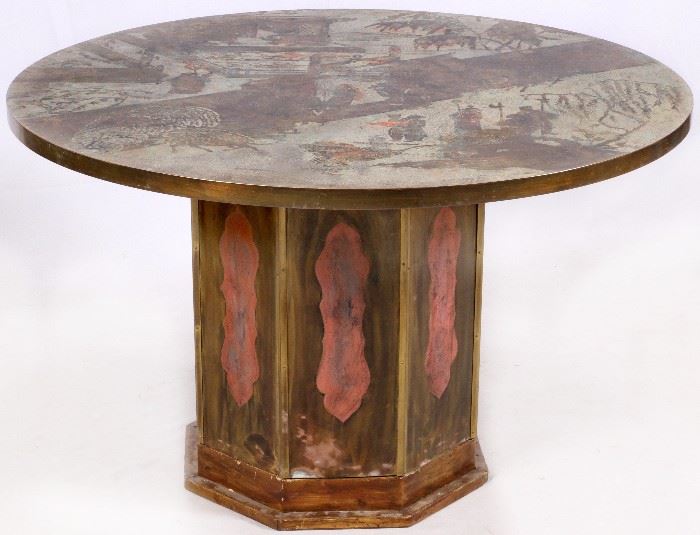 27 - PHILIP AND KELVIN LAVERNE, MIXED MEDIA TABLE, H 29", W 47.75"