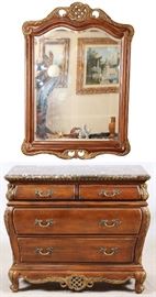 90 - MARBLE TOP CONSOLE & MIRROR, H 36", W 42", D 21"