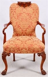 97 - QUEEN ANN STYLE, CARVED MAHOGANY ARMCHAIR, H 41", W 27"