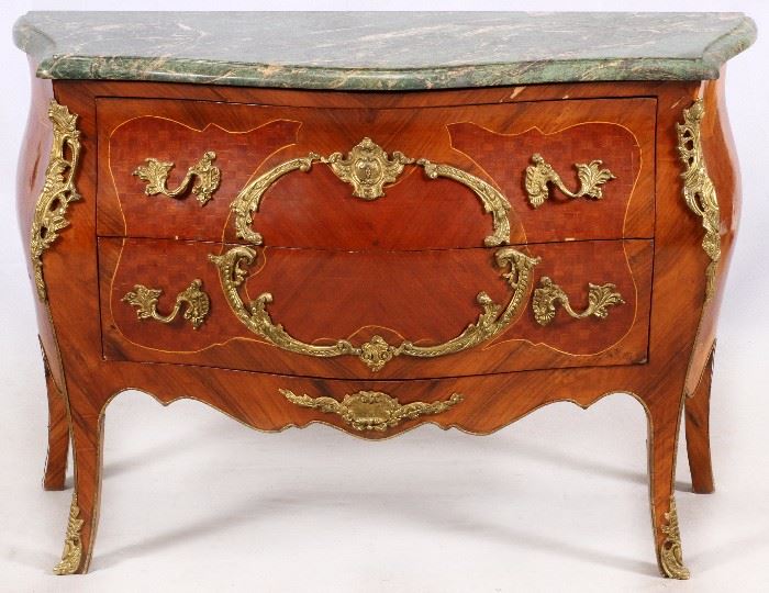 214 - LOUIS XIV STYLE WOOD & MARBLE TOP COMMODE, H 34'', W 50'', D 21''