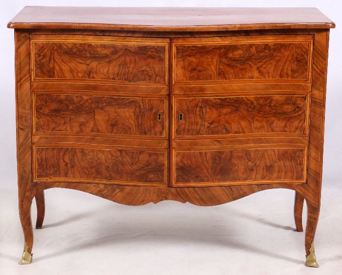 364 - BOMBE CHEST OF DRAWERS H 38", W 46", D 21"
