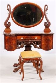 1037 - AMERICAN LATE CLASSICAL MAHOGANY DRESSING TABLE, LATE 19TH C., 2 PCS., H 52 3/4", W 39 1/2", D 20 1/2"
