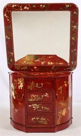 1298 - CHINOISERIE STYLE LACQUERED CHEST AND MIRROR, TWO, H 32"-39 1/2"