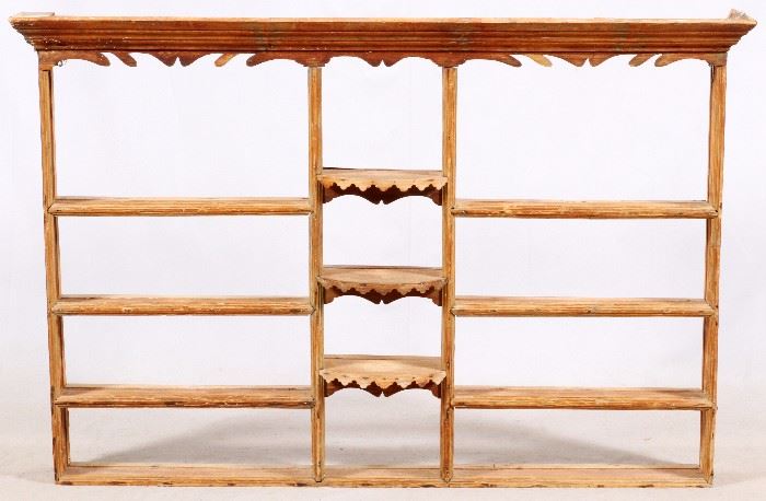 1404 - COUNTRY FRENCH PINE WALL DISPLAY SHELVES 18TH.C. H 43" W 62"