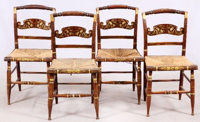 1405 - HITCHCOCK CHAIRS, SET OF FOUR, CIRCA 1820, AS IS
