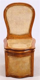2434 - WALNUT & CANE COMMODE CHAIR, H 38", W 19", D 22"