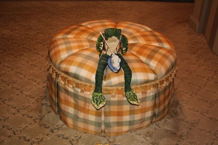 Round, Plaid Ottoman and Frog