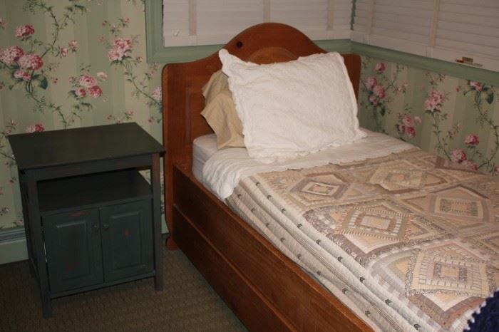 Twin Size Wood Headboard and Bed Frame with Nightstand