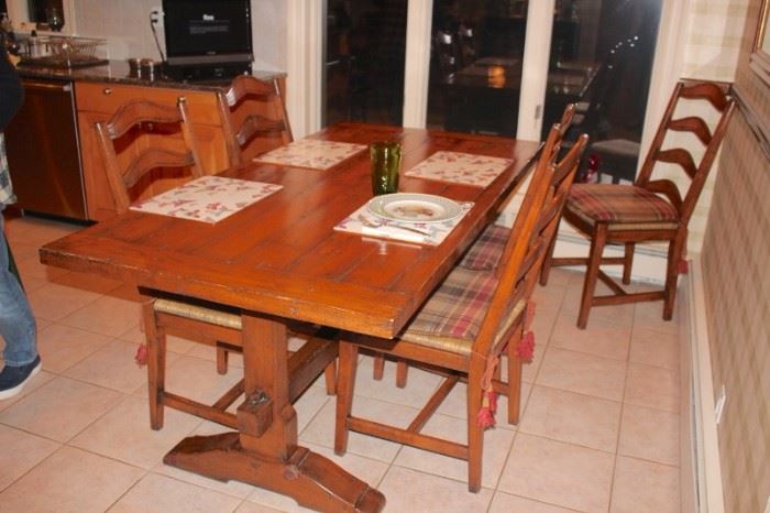 Wood Trestle Table with 5 Chairs