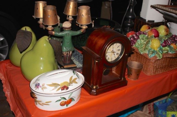 Vintage clock and Assorted Decorative Items