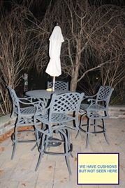 Pub Height Patio Set - Round Table, 4 Chairs and an Umbrella