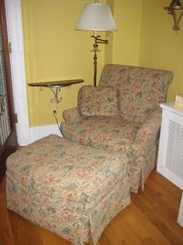 Floral tapestry chair & ottoman
