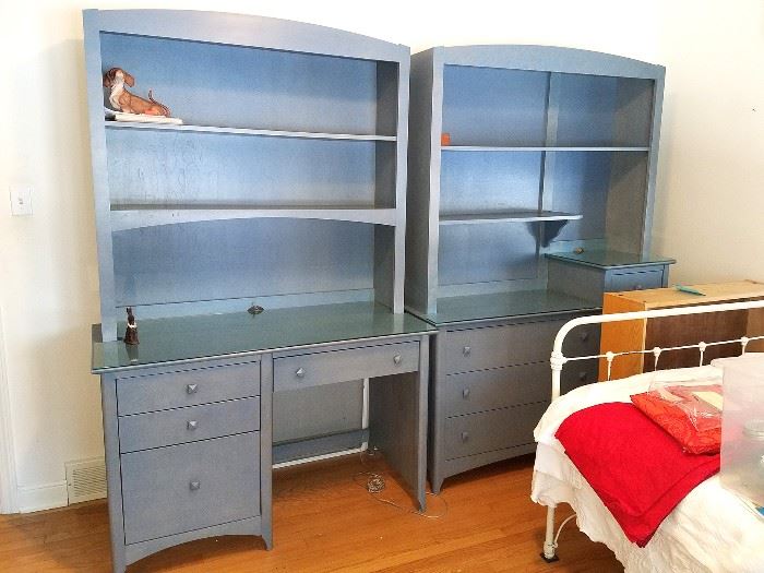Blue desk and chest with hutches