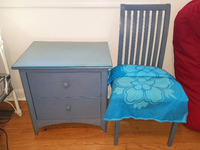 Mathing blue nightstand and chair