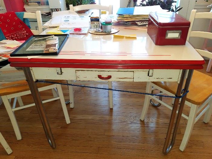 Vintage metal red & white kitchen table