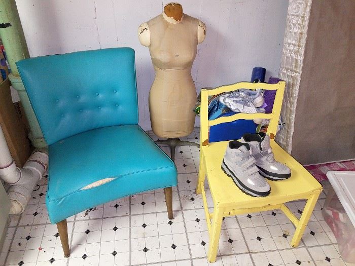 Vintage chairs and dressform