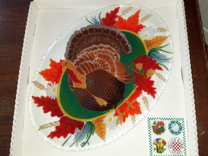 Peggy Karr fused glass turkey platter