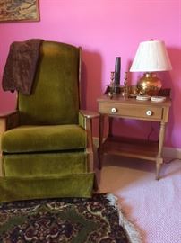 Vintage furniture and brass accessories, lamp