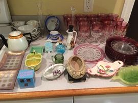 The kitchen counters and a couple of tables full of smalls