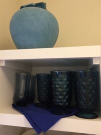 Blue glassware and pottery