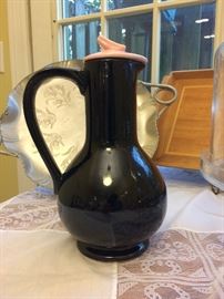 McCoy coffee pot, black gloss with pink lid!